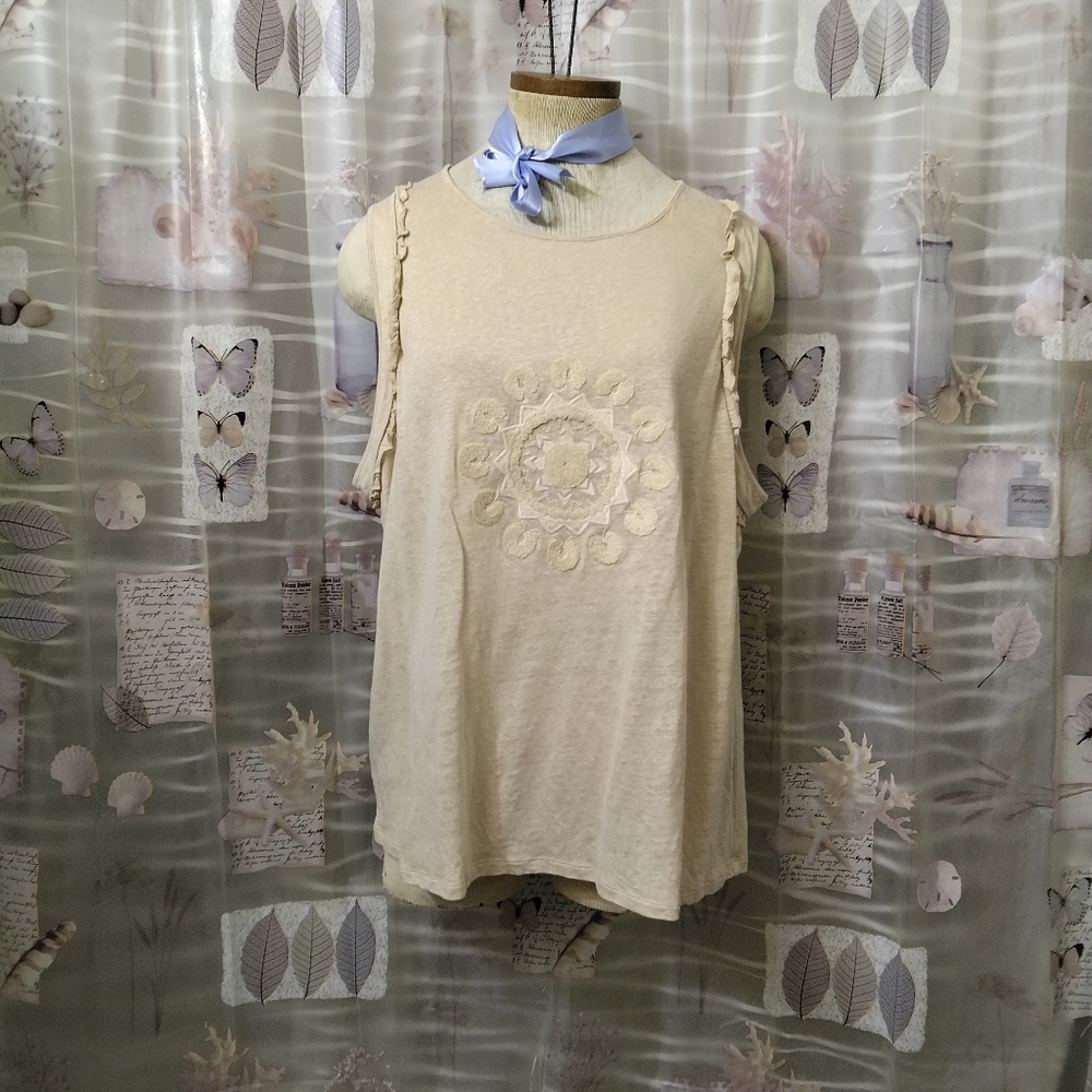 Sundance Sleeveless Cream Floral Medallion Embroidery Linen Tank Top XL - Picture 3 of 14
